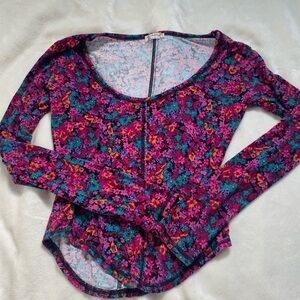 Floral Free People Long Sleeve Women's Top - Fuchsia Multi